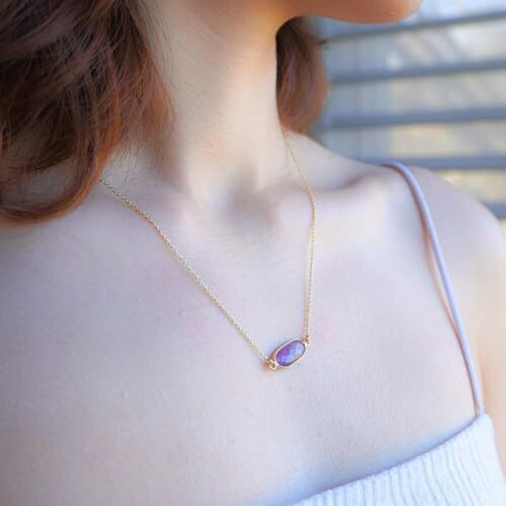 2734 Amethyst Necklace , Premium Gold Oval Necklaces - Tarnish Free 18K - Picture 2 of 8